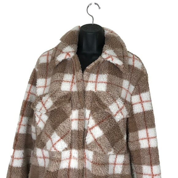 7 FOR ALL MANKIND | TEDDY CROP BROWN PLAID JACKET SIZE M - Picture 4 of 8